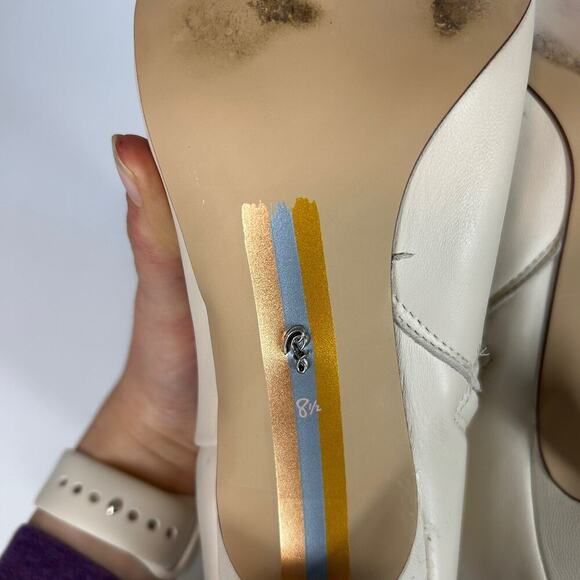 Sam Edelman Lyla Ivory Leather Boots 8.5 Kitten Heels Knee High Zip - Picture 7 of 7